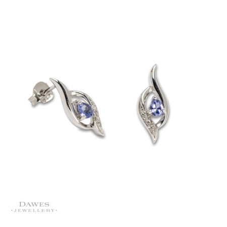 Sterling Silver Tanzanite & Diamond Stud Earrings