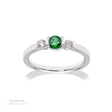 9ct White Gold Emerald & Diamond Three Stone Ring