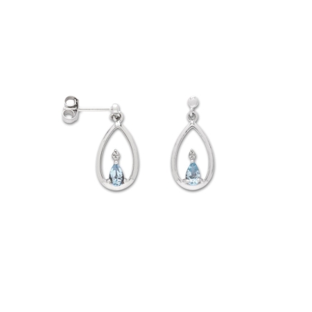 Silver Blue Topaz and Diamond Drop Earrings
