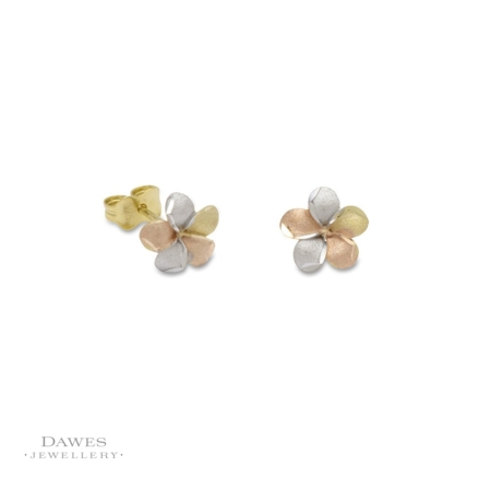 9ct Three Colour Gold Flower Stud Earrings